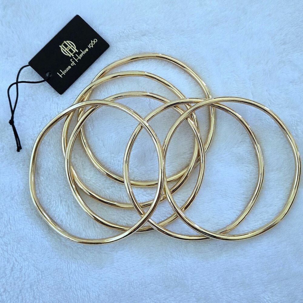 House🏠 of Harlow 1960 Set of Six6️⃣, Thin, Wavy🌊, Gold💛 Bangle Bracelets - Picture 6 of 15
